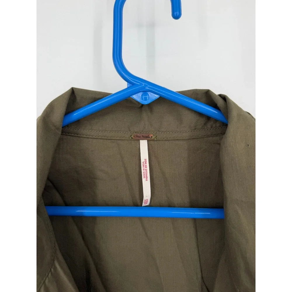 Free People Olive Green Cotton Notch Lapel Dolman Pleated Mini Dress XS OB814985